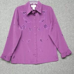 Women's Maggie Sweet Long Sleeve Collared Top Blouse Size Medium Plum Purple
